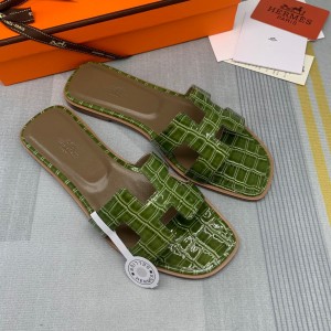 Fashion sandals H Oran sandals Classic Slippers Crocodile pattern H sandals Green H01-21108-9