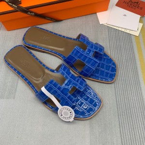Fashion sandals H Oran sandals Classic Slippers Crocodile pattern H sandals Blue H01-21108-10