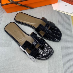 Fashion sandals H Oran sandals Classic Slippers Crocodile pattern H sandals Navy H01-21108-12