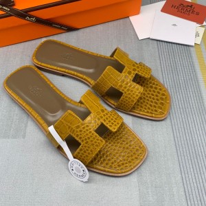 Fashion sandals H Oran sandals Classic Slippers Crocodile pattern H sandals Yellow H01-21108A-2