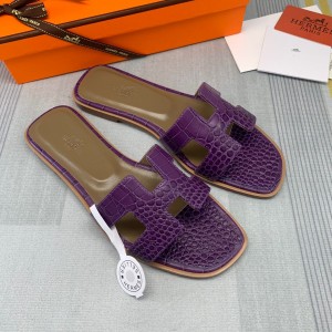 Fashion sandals H Oran sandals Classic Slippers Crocodile pattern H sandals Purple H01-21108A-3