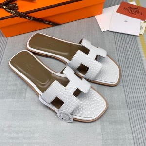 Fashion sandals H Oran sandals Classic Slippers Crocodile pattern H sandals White H01-21108A-9