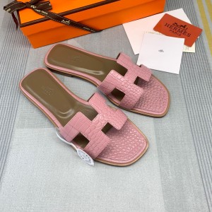 Fashion sandals H Oran sandals Classic Slippers Crocodile pattern H sandals Pink H01-21108A-12