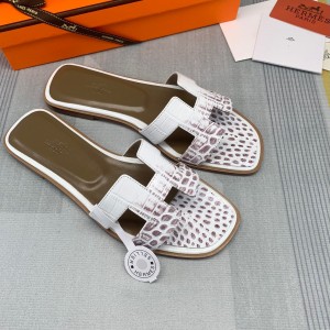 Fashion sandals H Oran sandals Classic Slippers Crocodile pattern H sandals White&Purple H01-21108A-13