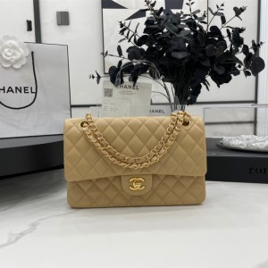 Fashion Handbags Classic Handbag Classic Flap Bag Small Chain Bag 25cm Gold-Tone 1112-E Apricot