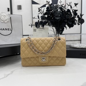 Fashion Handbags Classic Handbag Classic Flap Bag Small Chain Bag 25cm Silver-Tone 1112-E Apricot