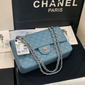 Fashion Handbags Classic Handbag Classic Flap Bag Small Chain Bag 25cm Silver-Tone 1112-K Blue