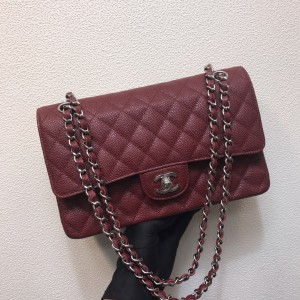 Fashion Handbags Classic Handbag Classic Flap Bag Small Chain Bag 25cm Silver-Tone 1112-M Wine