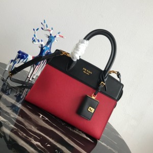 Prada Red and Black leather large bag Top handle bag Shoulderbag 30cm 1BA046