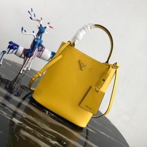 Prada Bright Yellow/Black Medium Saffiano Leather Bag Prada Panier Bag Shoulderbag 1BA212