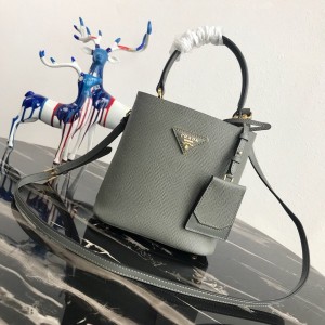 Prada Gray/Black Small Saffiano Leather Bag Prada Panier Bag Shoulderbag 1BA217