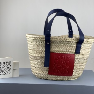 Loewe Basket bag in palm leaf and calfskin Red A223S92X04 006