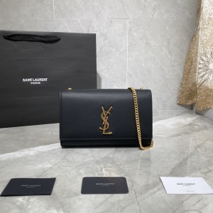 YSL Kate medium in grain de poudre cowhide leather chain purse Chain wallet 354119-Black with Gold