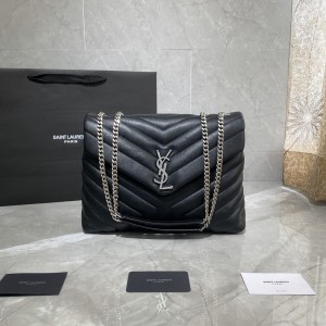 YSL Loulou Medium in Matelasse“Y”Leather Chain bag 32CM 487216 574946 Black silver