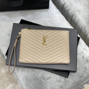 YSL Pouch Monogram A5 Pouch in Matelasse beige leather pouch Handbag 379039