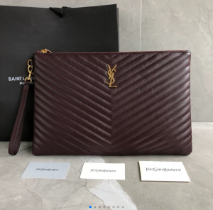YSL Monogram Document Holder in Matelasse Leather pouches Bag 440222 Wine gold