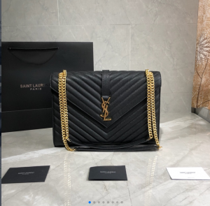 YSL Monogram Envelope large Bag in Mix Matelasse Grain De Poudre Embossed Leather Chain bag 31cm 487198 600166 black