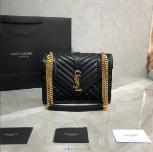 YSL Envelope Medium Bag in Mix Matelasse Grain De Poudre Embossed Leather Bag 487206 600185 black gold