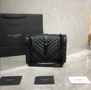 YSL Envelope Medium Bag in Mix Matelasse Grain De Poudre Embossed Leather Bag 487206 600185 black