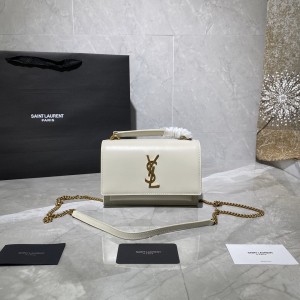 YSL Sunset Chain Wallet In Smooth Leather Wallet 19cm 533026 White Gold