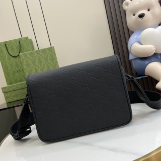 GG Bag Men's Bag GG rubber-effect crossbody bag shoulder bag handbag in black leather 775097